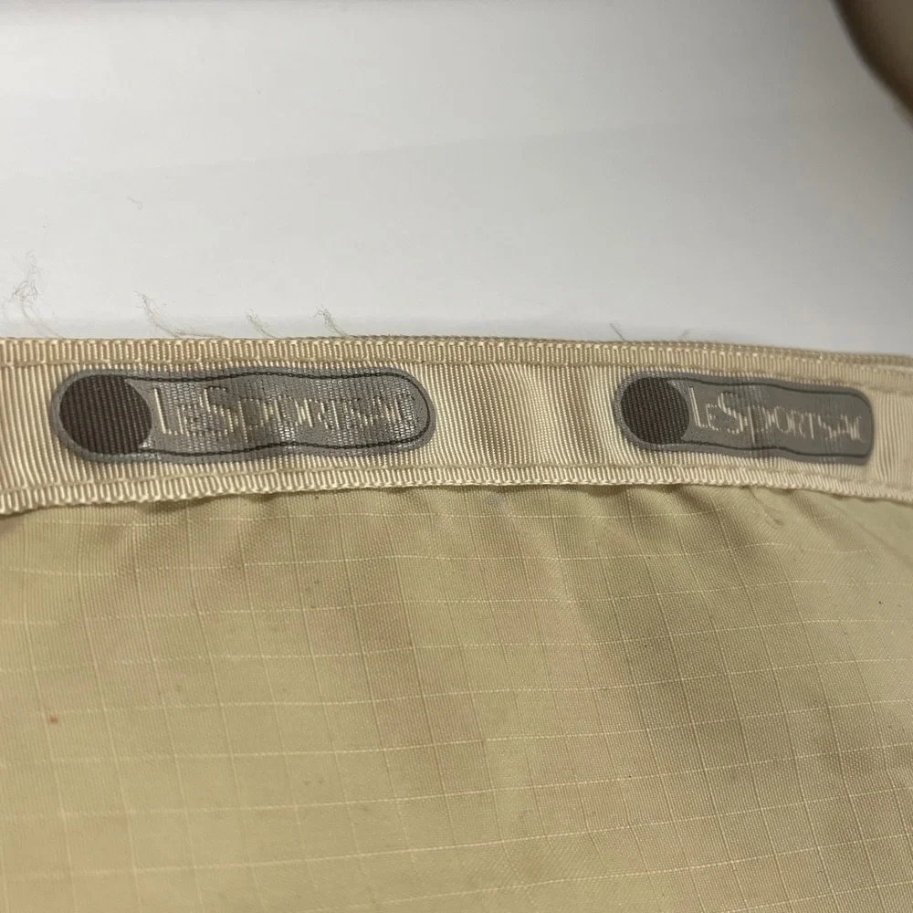 Vintage LeSportsac Bag Tan With White Logo Nylon Made In USA Zipper Pouch
